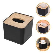 Zwarte plastic en houten tissueboxhoes