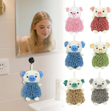 Cartoon Baby Pig Hand-Wiping Doll Towel, Animal-Themed Absorbent Fabric Hand Towel, Functional & Decorative for Home Kitchen Bathroom,Blue