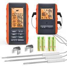Wireless Meat Thermometer with 3 Probes for Grilling, Smoking, BBQ—Monitors Ambient Temp in Grill/Smoker/Oven, 490ft Range, Digital—Compatible