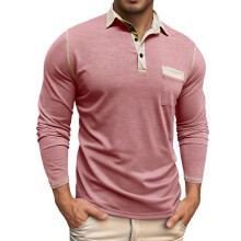 Polo Shirts for Men Casual Solid Collared Classic Long Sleeve Top Mens Loose Blouses