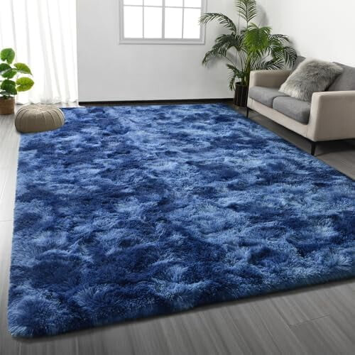 Shag Area Rug Navy Blue 4x6