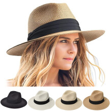 Mightlink Damen Herren Hüte Stroh Panama Hut mit breiter Krempe Sommer Strand Sonnenhut Strohhut für Damen