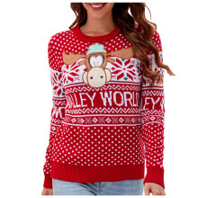 Hässliche Weihnachtspullover für Damen, lässiger Strickpullover mit Rundhalsausschnitt, besticktem Weihnachtsbaum und Buchstabenmotiv.