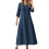 Women's Navy Solid A-Line Midi Dress with 3/4 Sleeves and V 1