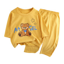 Set pigiama in cotone per bambini e bambine, morbido completo a 2 pezzi con maniche lunghe – Giallo, adatto a bambini da 1 a 11 anni