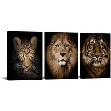 Ensemble de 3 toiles reprĂ©sentant des animaux sauvages : lĂ©opard, lion et tigre – Toile tendue et encadrĂ©e, 30 x 40 cm, convient au salon et Ă
