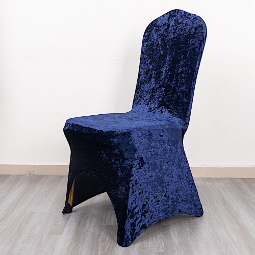 BalsaCircle Navy Blue Εφαρμοστό Κάλυμμα Καρέκλας Δεξιώσεων από Σπάντεξ με Θρυμματισμένο