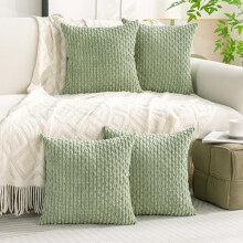 Ensemble de 4 housses de coussin décoratives vert sauge, 56 x 56 cm, en velours côtelé, pour lit, canapé, salon, housses de coussin carrées