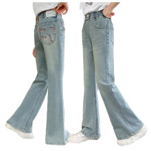 Girls' Flare Jeans for 5-6Y: Embroidered, Stretchy, Bell Bottoms, Elastic Waist, Pockets – Compatible with Kids' Casual Wear