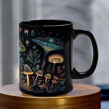 Luminous Green Black Mushroom Mug, 11.8 fl oz Ceramic Coffee Cup – Novelty Gift for Mushroom Lovers