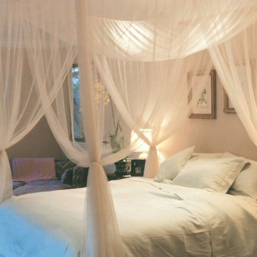4 Corner Post Bed Canopy Curtains, Novobey Bedding Curtain Princess Mosquito Net for Full/Queen/King Size Bed