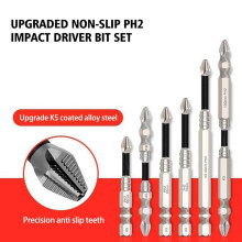 SSKFHGI Anti Slip PH2 Impact Driver Bit Set Upgraded Magnetic Screwdriver Tool Silver