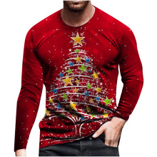 Christmas Sweater for Men Christmas Round Neck Printed Long Sleeve Blouse Tops,Red