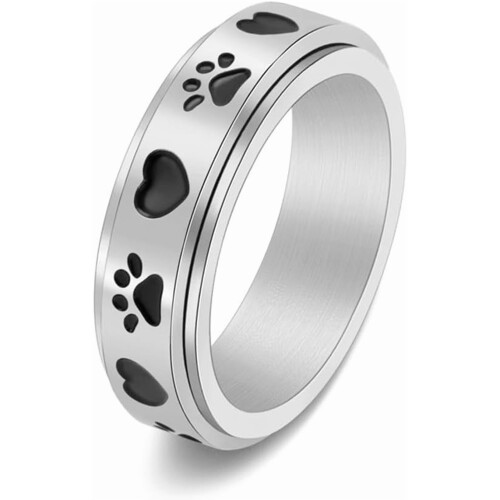 Περιστρεφόμενο δαχτυλίδι Fidget με μοτίβο Puppy Paw Print, από ανοξείδωτο ατσάλι, συμβατό