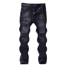 Slim Fit Ripped Jeans for Boys 5-6Y, Stretch Distressed Denim Trousers with Pockets, Black – Summer/Fall Streetwear