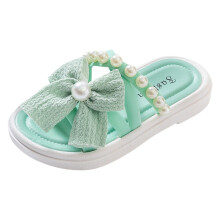 Ediodpoh Children Shoes Comfortable Soft Soled Slippers Fashionable Bow Tie Pearl Beach Sandals and Slippers Girls Slippers Green_004 13