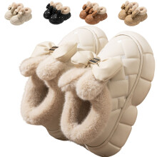 Bottes d'hiver pour femmes avec nœud papillon – Doublées en peluche, imperméables, chaudes, antidérapantes, pour l'intérieur et l'extérieur,