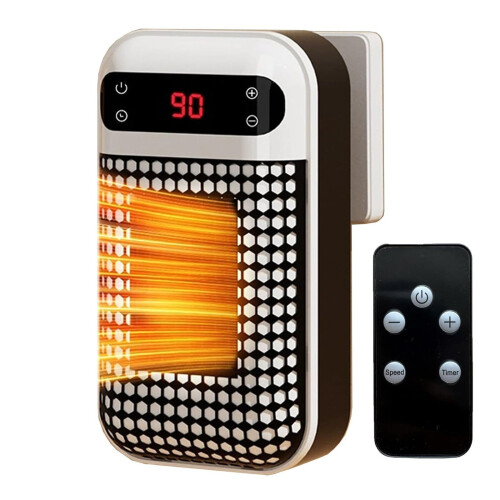 Mini stikkontaktvarmer med justerbar termostat og 12 timer