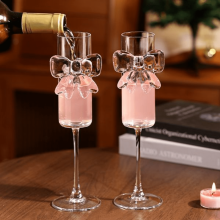 High Champagne Glass Ins Style with Bow Design, 2-Piece Set of Footed Wine Glasses, Crystal Glass for Valentine's Day and Christmas, Household Use