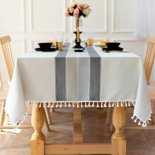 Rustic Cotton Linen Tablecloth, 55"x86", Waterproof & Washable with Tassels, for 6-Foot Rectangular Tables (6–8 Seats), Compatible with Standard