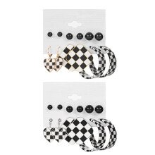 12 Pairs Fashion Black White Striped Checkered Dangle Drop Earrings Ear Studs