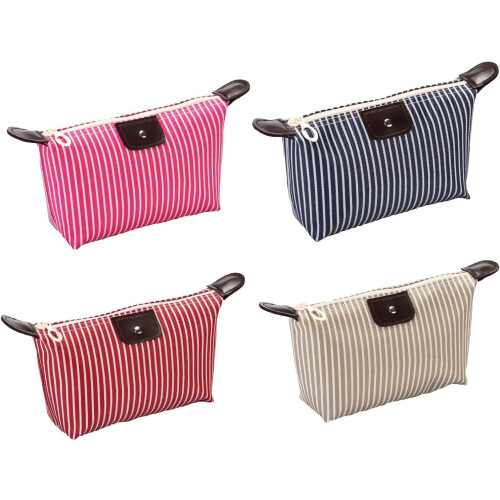 Stribet nylon makeuptaske – 2-pak