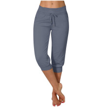 Damen-Caprihose mit niedrigem Bund, Kordelzug und 7/8-Länge – Schmale Passform, dehnbare Sportbekleidung mit Taschen, bequeme Athleisure-Hose in