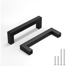10 db-os matt fekete szekrényhúzó, 90 mm (3-9/16"), rozsdamentes acél, négyzet alakú rúd, kompatibilis a standard szekrényekkel