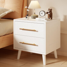 Night Stand 2 Drawer for Bedroom, Nightstand Bedside Table with Gold Handle, Smooth-Gliding Drawers, 20"H White