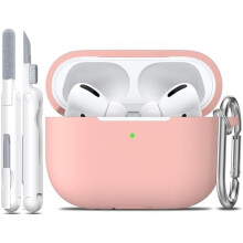 Pehmeä silikoninen AirPods Pro 2./1. sukupolven suojakuori puhdistussarjalla ja avaimenperällä – hiekanpunainen