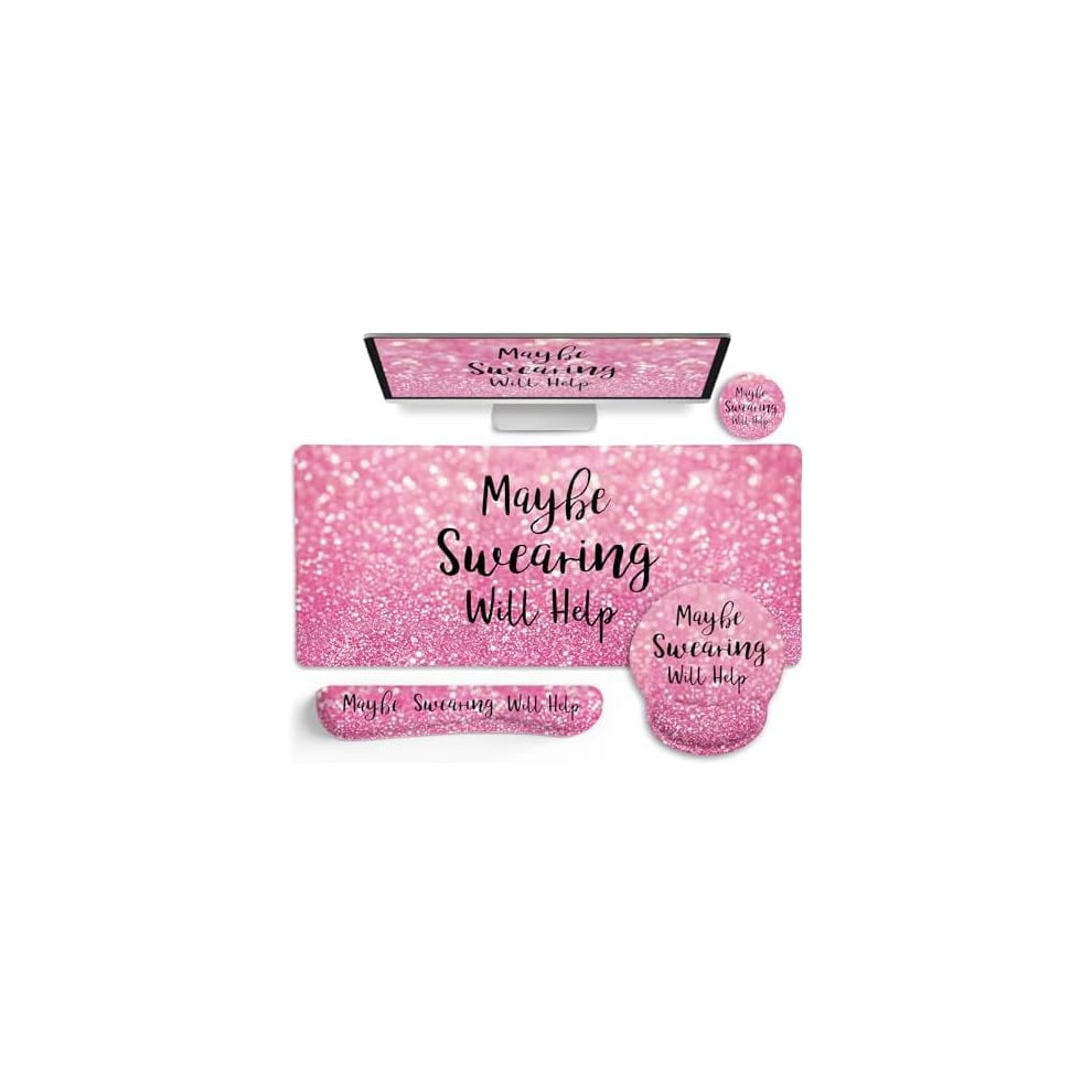 Mouse Pad Set With Wrist Rest, Large Desk Mat & Cup Coaster Â Compatible With All Mice Pink 9479868217997