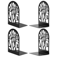 Sujetalibros de metal negro con forma de pájaro y árbol – 2 pares, 18 cm de alto