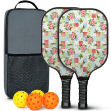 Pickleball paddles set floral fiberglass 2 pcs with balls