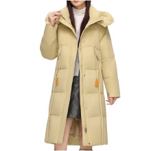Manteau d'hiver femme à capuche, coupe ample, mi-long, isolé, avec doublure polaire chaude, idéal par temps froid et décontracté, jaune, taille S