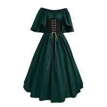 Vestido de baile verde renascentista feminino, estilo vintage, com ombros à mostra, mangas flare, espartilho e aplicações – tamanho XXL,