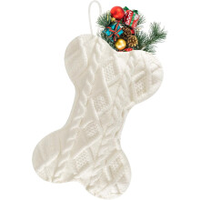 Meia de Natal para cachorro, em tricô em formato de osso, 42 cm (16,5")
