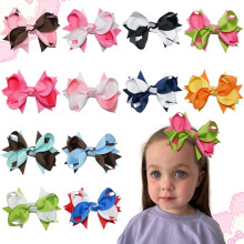 4pcs 4 Inch Pink Brown Hair Bows for Toddlers Girls, Multi-Layer Ribbon Hair Clips for Kids Daily Use Party Hairstyles
