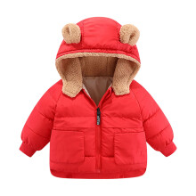 Toddler Kids Baby Boys Girls Winter Warm Solid Coats Bear Ears Hooded Padded Jacket Outwear For 12-18 Months