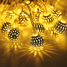 LED Moroccan Globe String Lights, Warm White, 20FT 40LED, Battery Powered, Compatible with Home/Bedroom/Party/Wedding/Christmas Tree