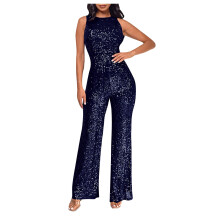 Lulshou Dam Mörkblå Paljettjumpsuit, Högmidjad Ärmlös Off-Shoulder Romper, M – Kompatibel med standardstorlekar
