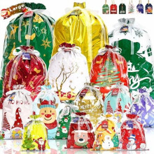 Weihnachtsgeschenktüten mit Kordelzug – 32 Stück, 4 Größen