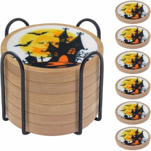 Wooden Coasters Set of 6, Absorbent & Non-Slip