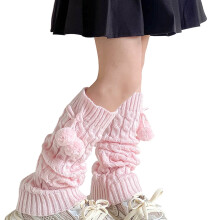 Kids' Thick Warm Knit Long Tube Socks with Bow & Pom-poms, Fleece Lined, Pink, 3-15Y