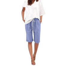 Bermuda feminina de verão, cor sólida, com cordão, cintura elástica, estilo casual, leve, plus size, com bolsos.