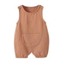 Grenouillères de printemps pour bébés, couleur unie, sans manches, amples, col rond doux, fermeture boutonnée, tailles 0 à 9 mois