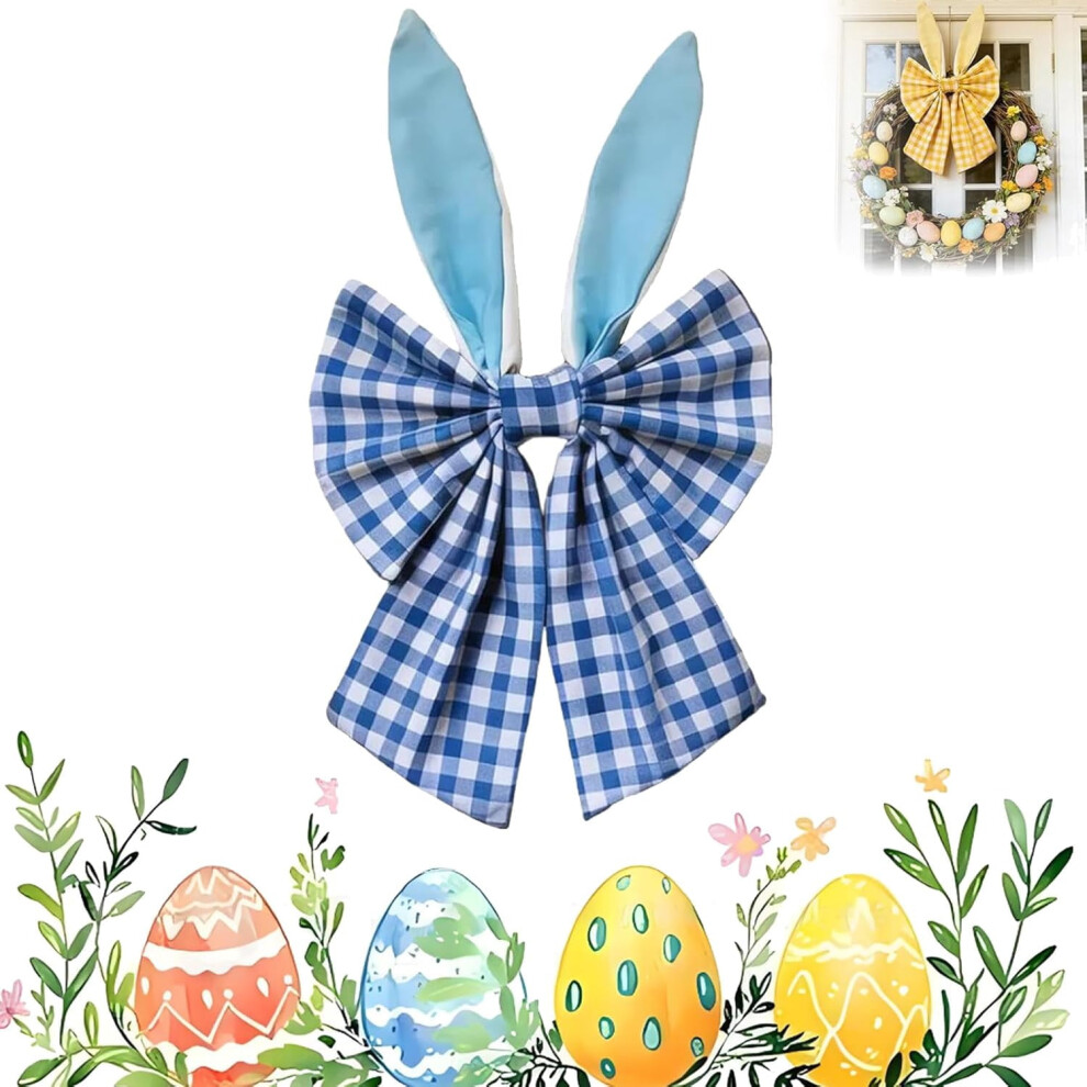 16" Bunny Ears Wreath Bow, Easter Bunny Ears Bows For Wreaths, Wreaths Spring Holiday, Fabric Decorative Bows For Topper Front Door Wall (Blue) Blue 9180479099574