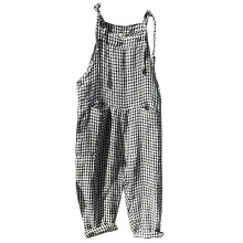 Women Versatile Jumpsuit Plaid Print O-Neck Sleeveless Overall Strap Loose Fit Pants With Pockets Design Durable Skin Friendly Fabric
