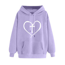 Sweat à capuche à cordon de serrage avec motif cœur pour femme, col rond, style athleisure, idéal pour la Saint-Valentin, violet, taille M