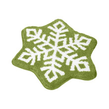 Christmas Snowflake Bathroom Rug, Green & White Snow-Shaped Mat, 23.6x23.6", for Living Room, Bedroom, Kitchen, Kids' Room, Porch – Compatible with