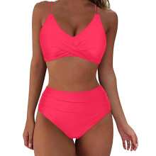Kukoosong Bikini Set met hoge taille voor dames, inclusief push-up bralette met vulling en spaghettibandjes, effen kleur, perfect voor strand en